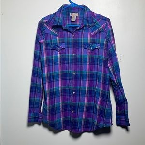 Wrangler Rancher Shirt Womens XL Plaid Flannel